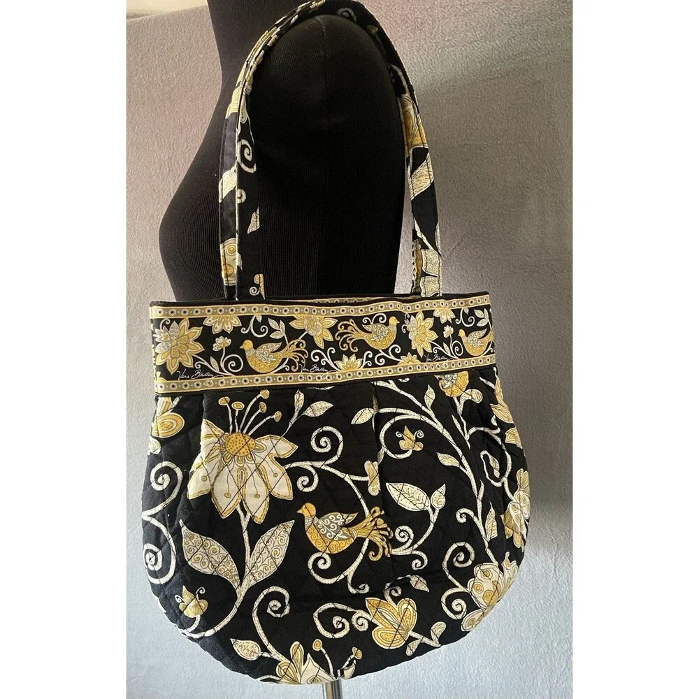 RETIRED Vera Bradley Morgan Tote Bag Mod Floral Pink Brown Yellow Birds Lot Of 2